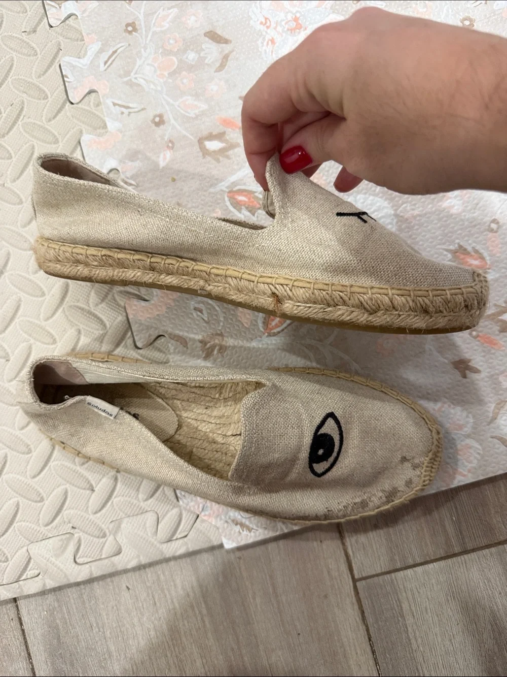 Soludos Natural Canvas Espadrilles with Eye Motif